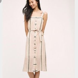 Anthropologie Linen Stripe Tie Dress